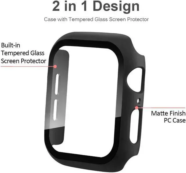 Alt view image 3 of 7 - Defense Case with Integrated Tempered Glass Screen Protector for Apple Watch 40mm Series SE / 6 / 5 / 4 - Black