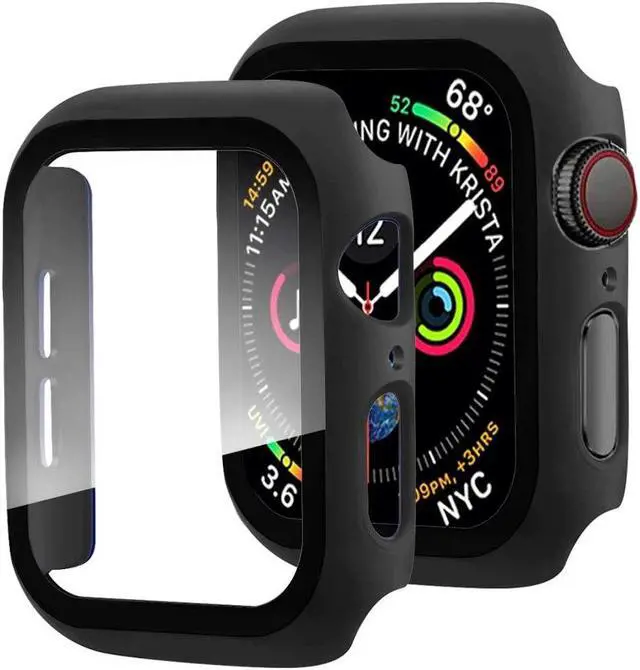 Alt view image 2 of 7 - Defense Case with Integrated Tempered Glass Screen Protector for Apple Watch 40mm Series SE / 6 / 5 / 4 - Black