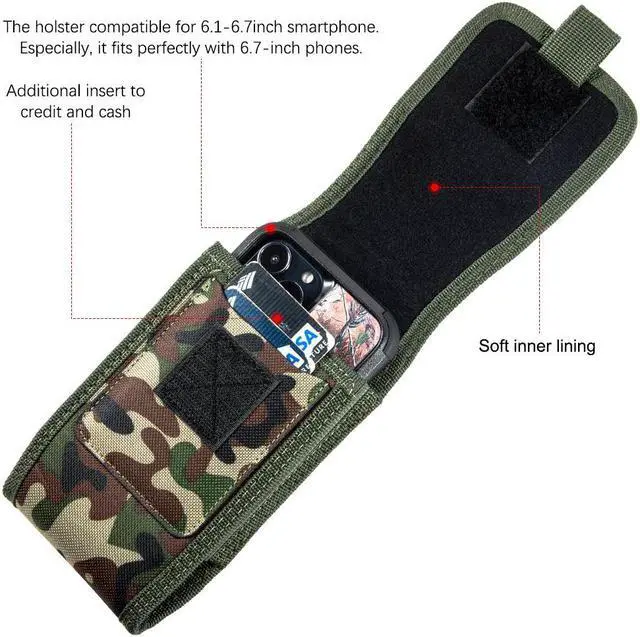 Alt view image 6 of 7 - Extra Large Case-On Nylon Holster Vertical Pouch for Phones with 6.5 inch and Above Screen Size - Camouflage