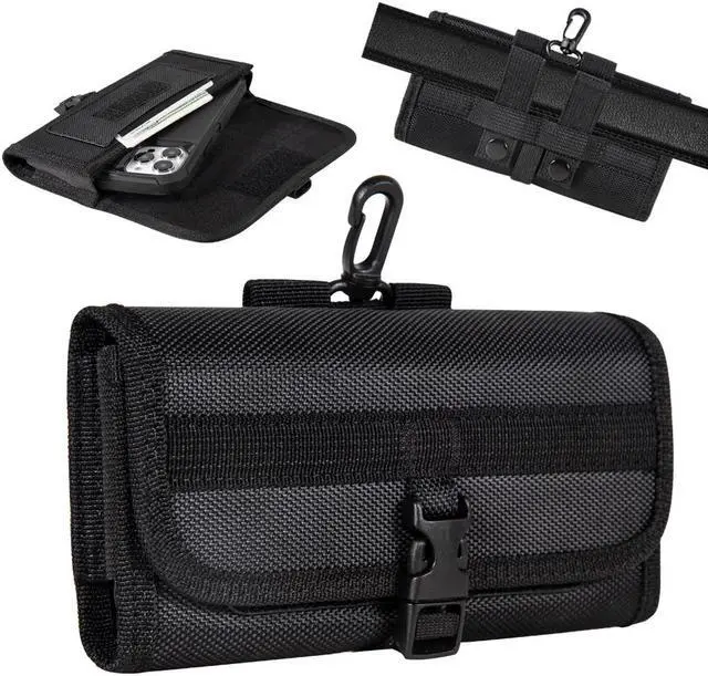 Main image of Extra Large Case-On Ballistic Nylon Horizontal Belt Pouch Holster with Plastic Swivel Snap Hook (6.5 inch & Above Screen Size) - Black