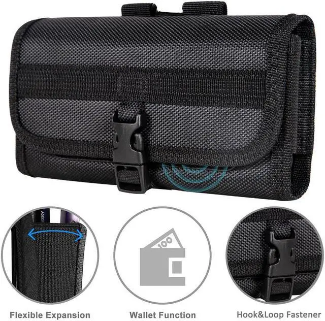 Alt view image 2 of 7 - Extra Large Case-On Ballistic Nylon Horizontal Belt Pouch Holster with Plastic Swivel Snap Hook (6.5 inch & Above Screen Size) - Black