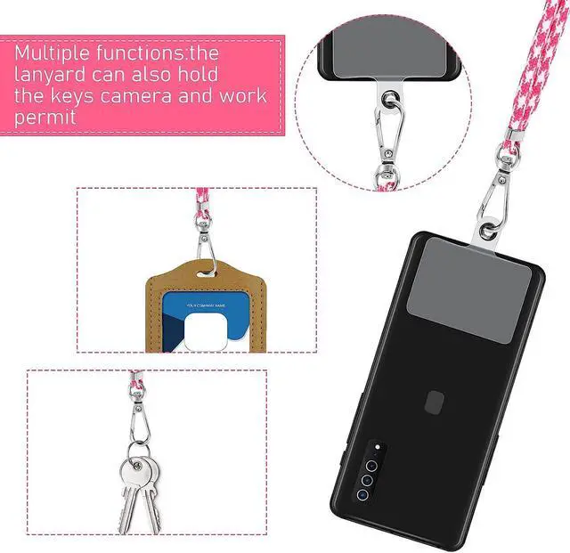 Alt view image 7 of 7 - Universal Phone Lanyard with Adjustable Nylon Strap and Durable Tether Pad - Pink