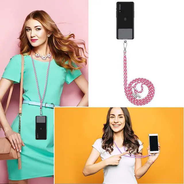 Alt view image 2 of 7 - Universal Phone Lanyard with Adjustable Nylon Strap and Durable Tether Pad - Pink