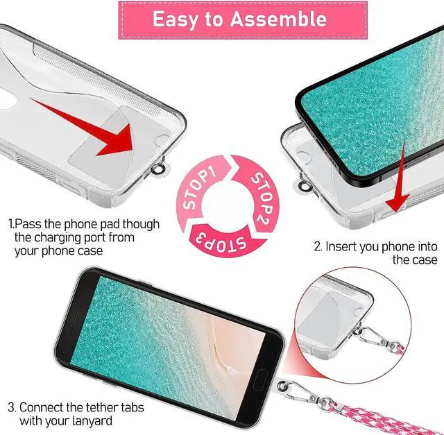 Alt view image 5 of 7 - Universal Phone Lanyard with Adjustable Nylon Strap and Durable Tether Pad - Pink