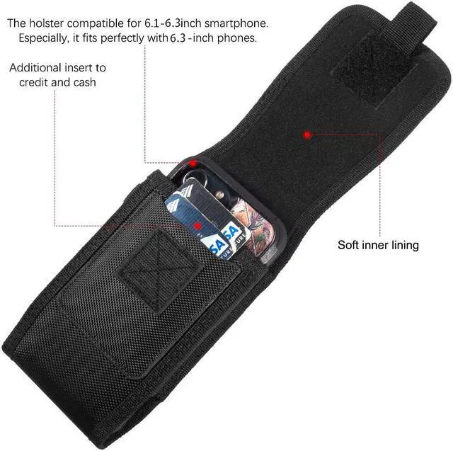 Alt view image 4 of 7 - Nylon Holster Vertical Pouch (6.5 inch & Above Screen Size) - Black