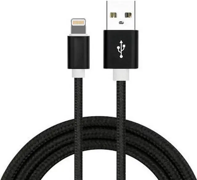 Main image of 6.5 Ft. High-Speed 3 Amp Nylon Braided Lightning to USB Charge and Sync Cable - Black