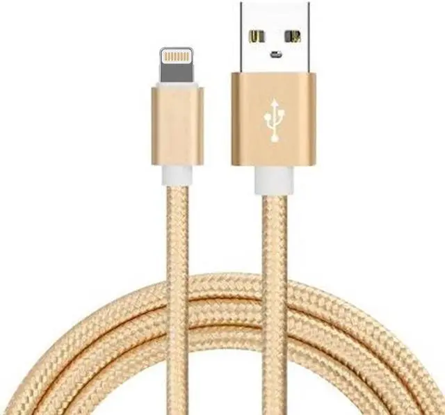 Main image of 6.5 Ft. High-Speed 3 Amp Nylon Braided Lightning to USB Charge and Sync Cable - Gold