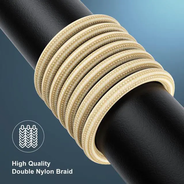 Alt view image 3 of 3 - 6.5 Ft. High-Speed 3 Amp Nylon Braided Lightning to USB Charge and Sync Cable - Gold
