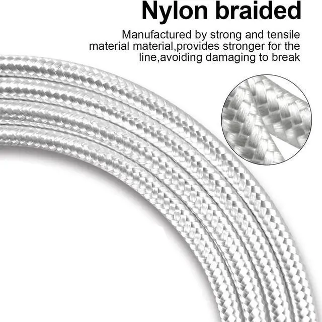 Alt view image 3 of 4 - 6.5 Ft. High-Speed 3 Amp Nylon Braided Lightning to USB Charge and Sync Cable - Silver