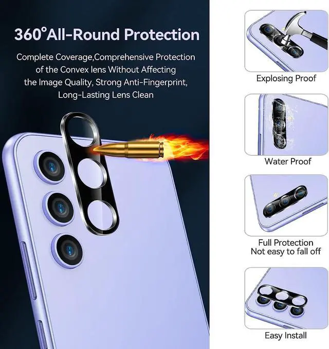 Alt view image 2 of 7 - 3-Pack HD Tempered Glass Camera Lens Protector for Samsung Galaxy A14 5G - Black