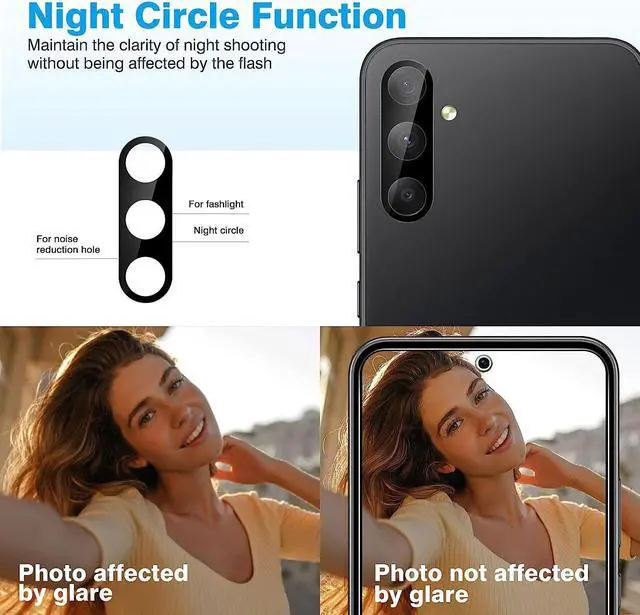 Alt view image 5 of 7 - 3-Pack HD Tempered Glass Camera Lens Protector for Samsung Galaxy A14 5G - Black