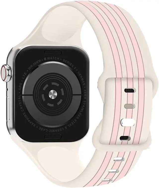 Alt view image 7 of 7 - Classic Stripes Silicone Watch Band for Apple Watch 41mm / 40mm / 38mm - Grey Pink