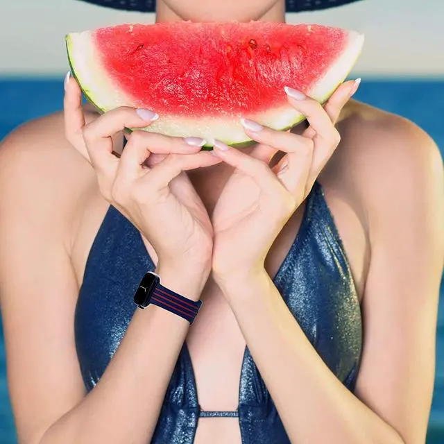 Alt view image 5 of 7 - Classic Stripes Silicone Watch Band for Apple Watch 41mm / 40mm / 38mm - Grey Pink