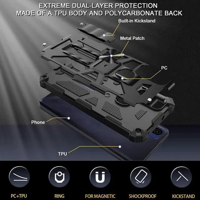 Alt view image 6 of 7 - Military Grade Tough Ultra Rugged Hybrid Case for Motorola Moto G Pure / Moto G Power 2022 - Black
