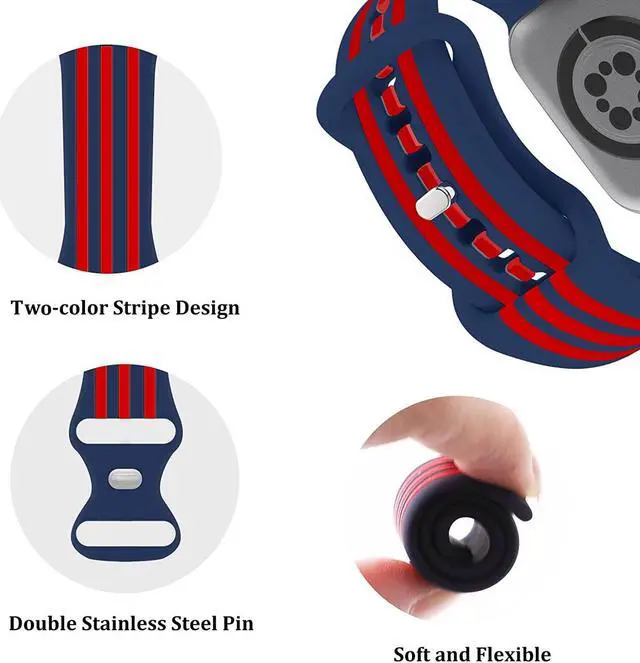 Alt view image 2 of 7 - Classic Stripes Silicone Watch Band for Apple Watch 41mm / 40mm / 38mm - Grey Pink