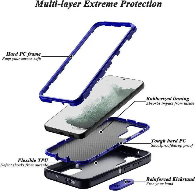Alt view image 4 of 6 - Military Grade TUFF Hybrid Armor Case with Kickstand for Samsung Galaxy S23 Plus - Black Blue