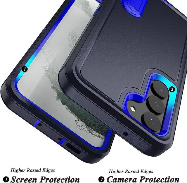 Alt view image 6 of 6 - Military Grade TUFF Hybrid Armor Case with Kickstand for Samsung Galaxy S23 Plus - Black Blue