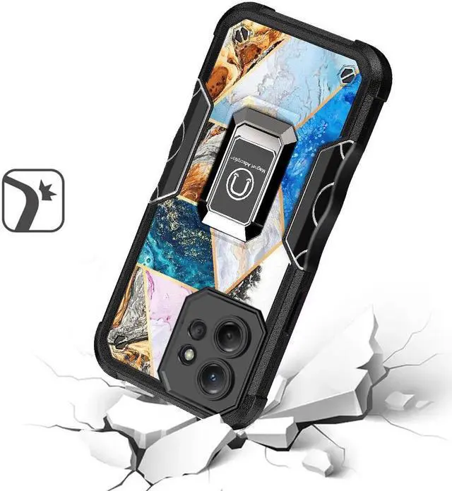 Alt view image 2 of 4 - Military Grade Shockproof Hybrid Armor Case with Ring Grip for Motorola Moto G Power 5G 2023 - Marble