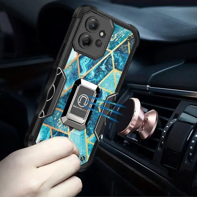 Alt view image 4 of 4 - Military Grade Shockproof Hybrid Armor Case with Ring Grip for Motorola Moto G Power 5G 2023 - Marble Blue