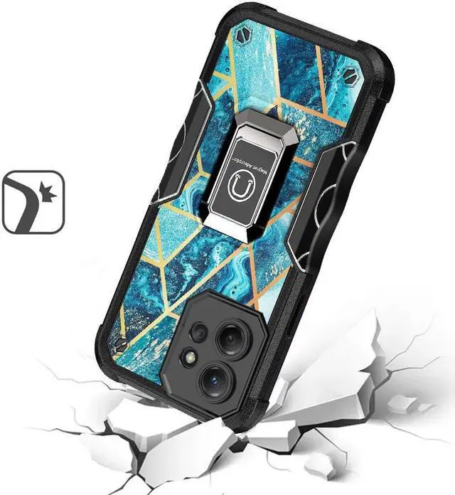 Alt view image 2 of 4 - Military Grade Shockproof Hybrid Armor Case with Ring Grip for Motorola Moto G Power 5G 2023 - Marble Blue