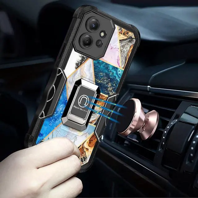 Alt view image 4 of 4 - Military Grade Shockproof Hybrid Armor Case with Ring Grip for Motorola Moto G Power 5G 2023 - Marble