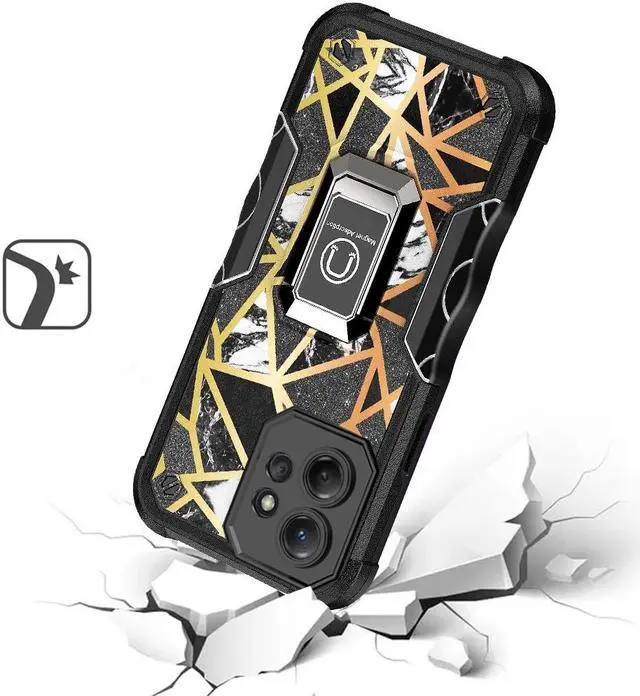 Alt view image 2 of 4 - Military Grade Shockproof Hybrid Armor Case with Ring Grip for Motorola Moto G Power 5G 2023 - Marble Black