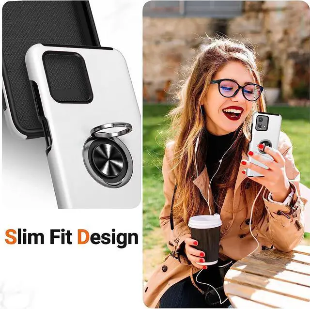 Alt view image 3 of 7 - 360 Rotating Ring Grip Hybrid Case for Motorola Moto G Power 5G 2023 - Silver