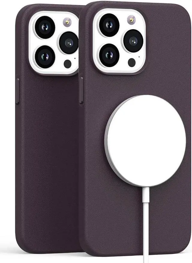 Alt view image 4 of 5 - MagSafe Compatible Leather Case for iPhone 14 Pro Max - Dark Cherry