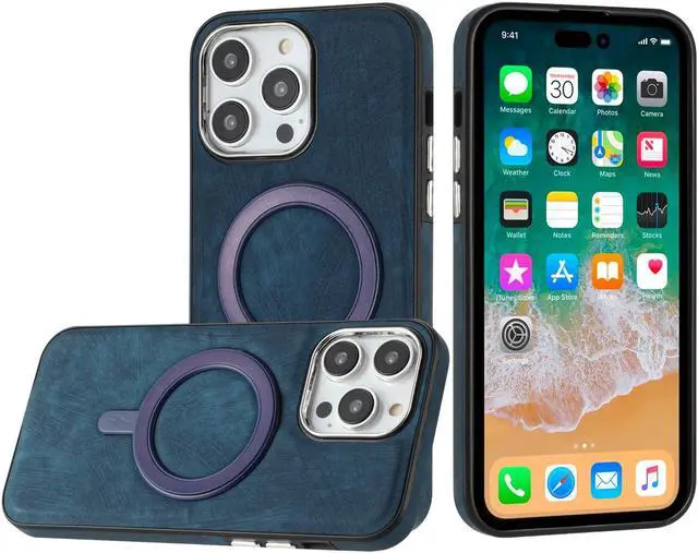 Alt view image 2 of 3 - MagSafe Compatible Premium Leather Case for iPhone 14 - Blue