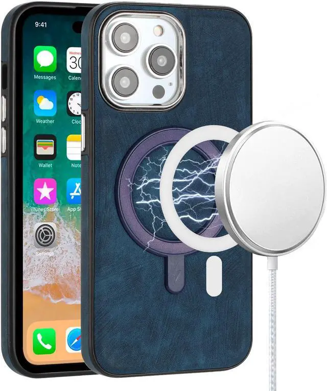 Main image of MagSafe Compatible Premium Leather Case for iPhone 14 - Blue