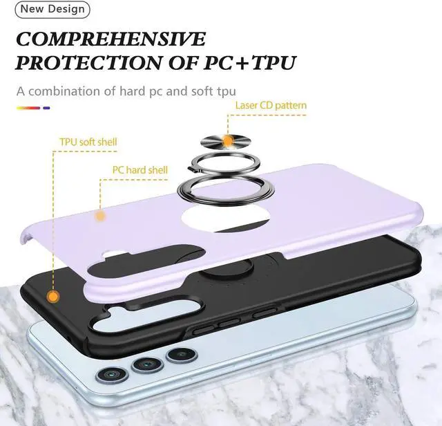 Alt view image 5 of 7 - 360 Rotating Ring Grip Hybrid Case for Samsung Galaxy A54 5G - Purple