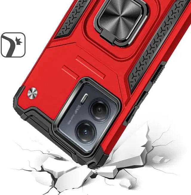 Alt view image 2 of 7 - Robust Series Dual Layer Hybrid Case with Ring Holder for Motorola Moto G 5G 2023 - Red