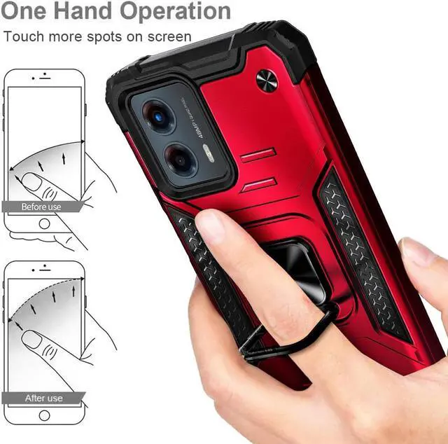 Alt view image 3 of 7 - Robust Series Dual Layer Hybrid Case with Ring Holder for Motorola Moto G 5G 2023 - Red