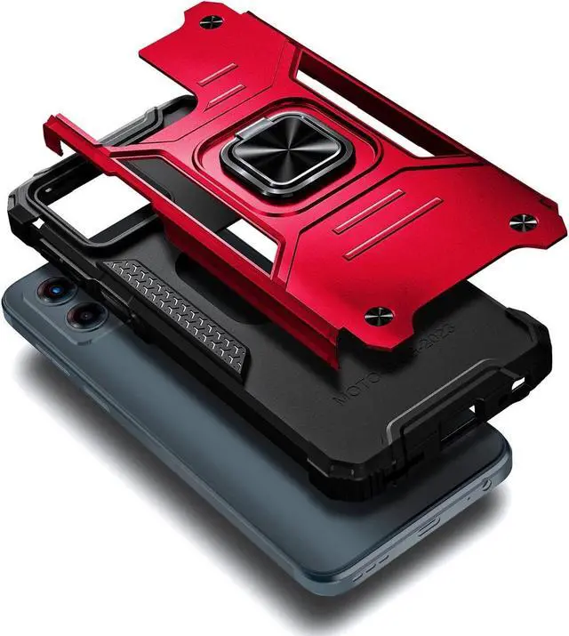 Alt view image 6 of 7 - Robust Series Dual Layer Hybrid Case with Ring Holder for Motorola Moto G 5G 2023 - Red