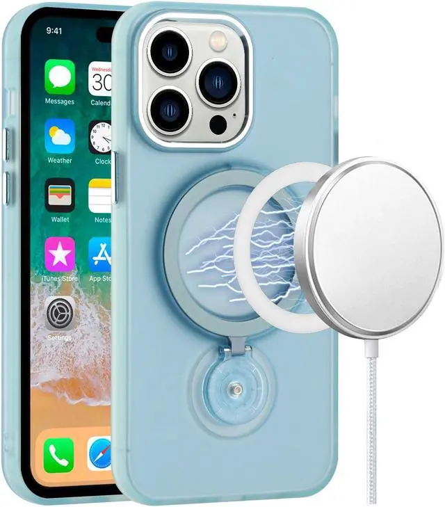 Alt view image 2 of 4 - MagSafe Compatible Candy Series Hybrid Case with Kickstand Ring Holder for iPhone 12 Pro Max - Baby Blue