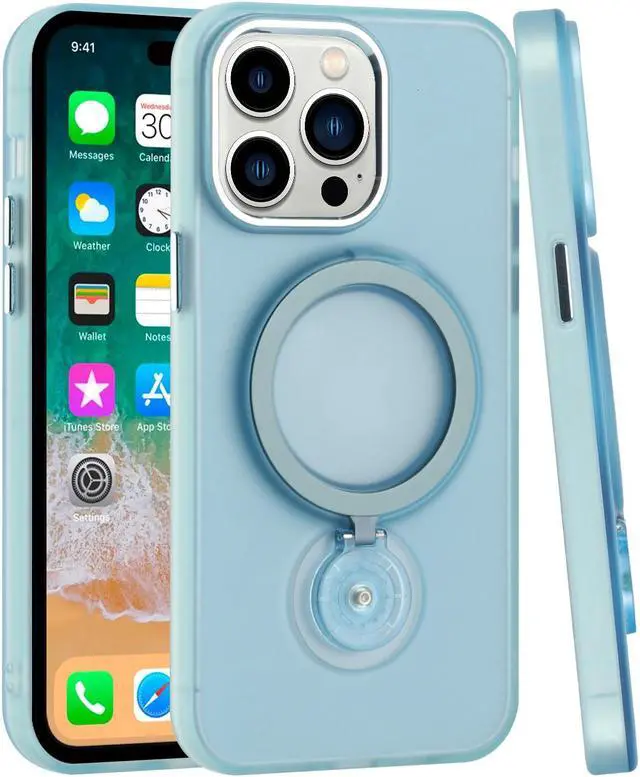 Alt view image 4 of 4 - MagSafe Compatible Candy Series Hybrid Case with Kickstand Ring Holder for iPhone 12 Pro Max - Baby Blue
