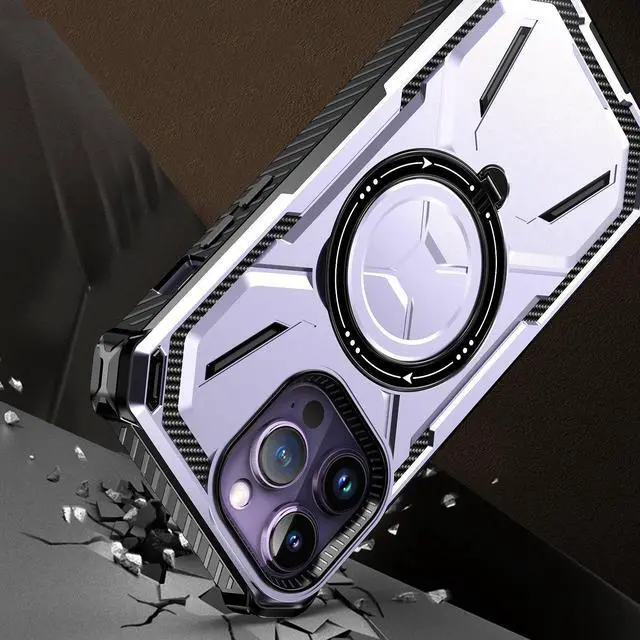 Alt view image 2 of 7 - MagSafe Compatible Military Grade Hybrid Case with Kickstand Ring Holder for iPhone 14 Pro - Purple