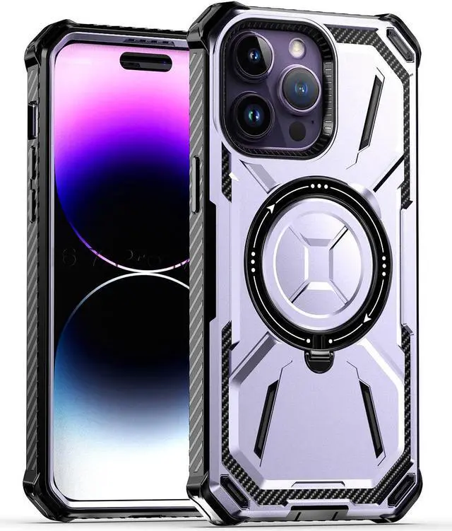 Alt view image 5 of 7 - MagSafe Compatible Military Grade Hybrid Case with Kickstand Ring Holder for iPhone 14 Pro - Purple