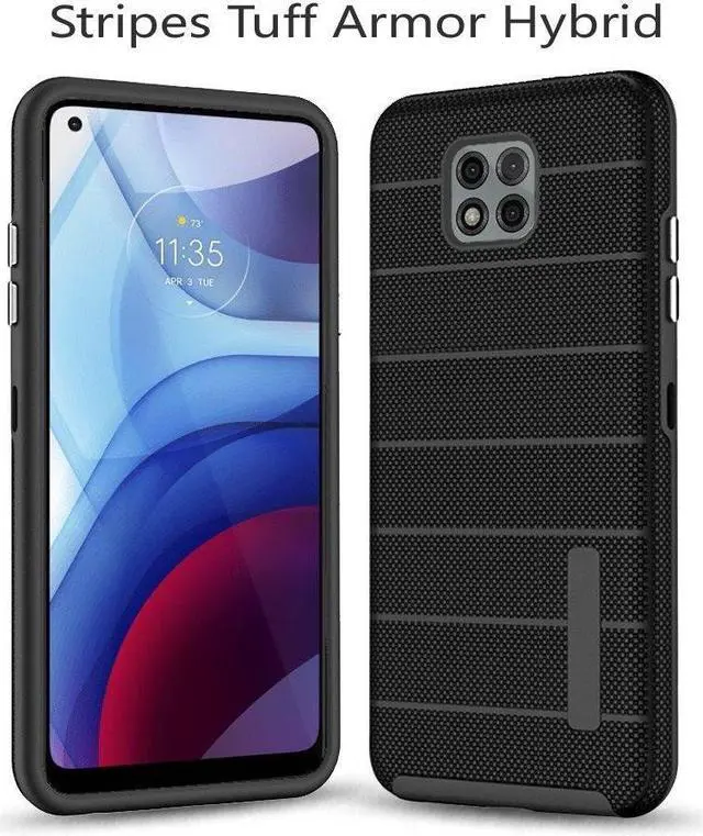 Alt view image 3 of 4 - Haptic Dots Texture Anti-Slip Hybrid Armor Case for Motorola Moto G Power 2021 - Black