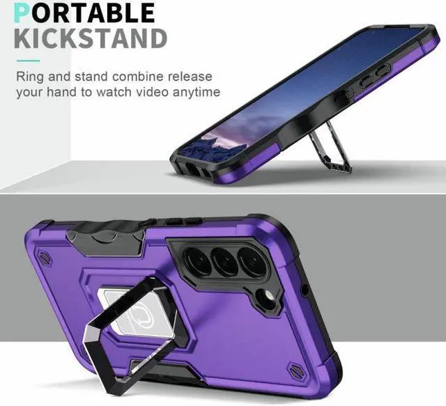 Alt view image 4 of 7 - Military Grade Shockproof Hybrid Armor Case with Ring Holder for Samsung Galaxy S22 Plus 5G - Purple