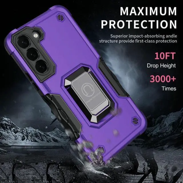 Alt view image 2 of 7 - Military Grade Shockproof Hybrid Armor Case with Ring Holder for Samsung Galaxy S22 Plus 5G - Purple