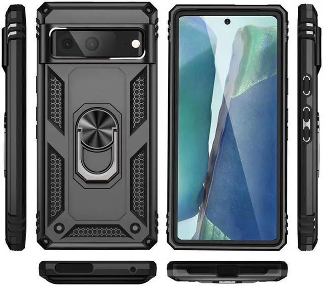 Alt view image 4 of 7 - Military Grade Hybrid Case with Ring Grip for Google Pixel 7a - Black