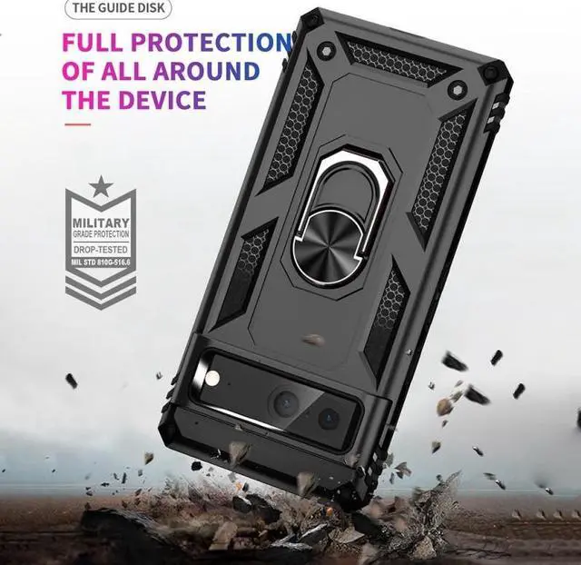 Alt view image 2 of 7 - Military Grade Hybrid Case with Ring Grip for Google Pixel 7a - Black