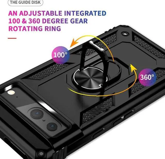 Alt view image 6 of 7 - Military Grade Hybrid Case with Ring Grip for Google Pixel 7a - Black