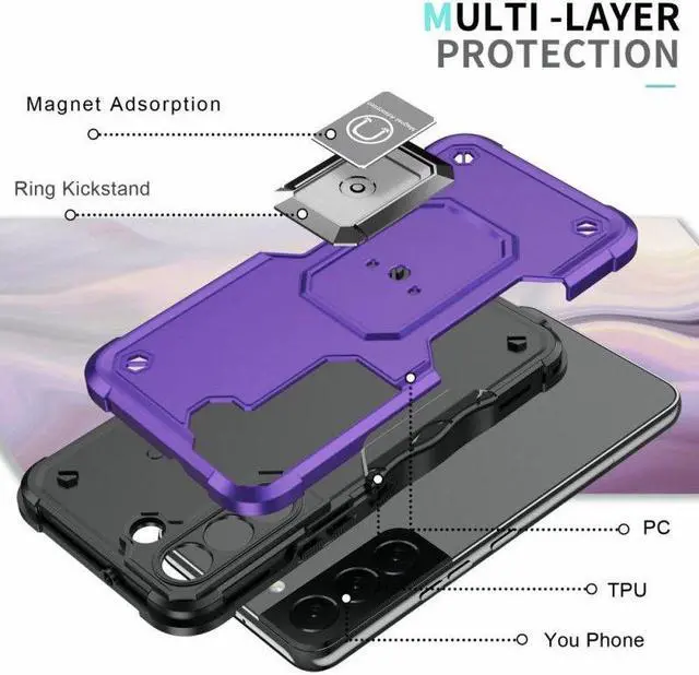 Alt view image 6 of 7 - Military Grade Shockproof Hybrid Armor Case with Ring Holder for Samsung Galaxy S22 Plus 5G - Purple