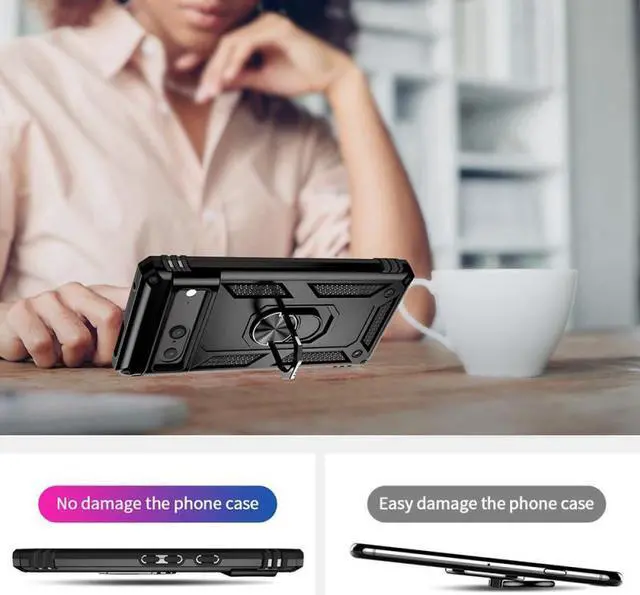 Alt view image 5 of 7 - Military Grade Hybrid Case with Ring Grip for Google Pixel 7a - Black