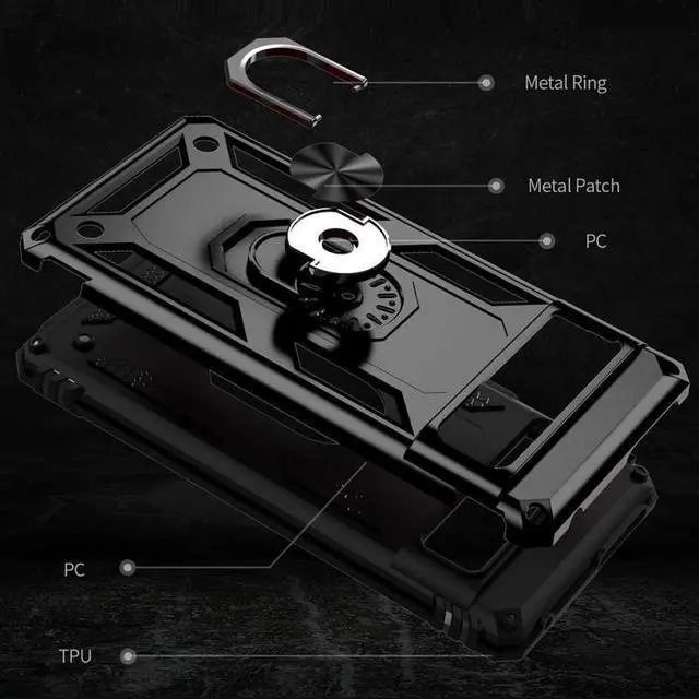 Alt view image 7 of 7 - Military Grade Hybrid Case with Ring Grip for Google Pixel 7a - Black