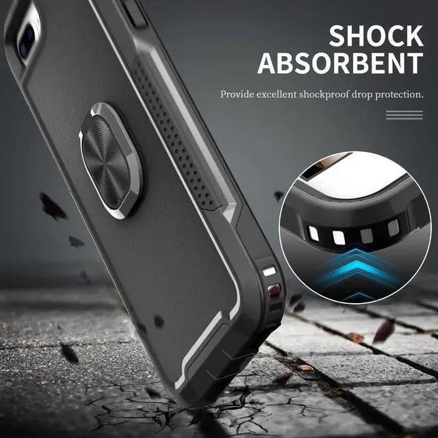 Alt view image 2 of 7 - Military Grade TUFF Hybrid Case with Ring Grip for iPhone 8 Plus / 7 Plus - Black