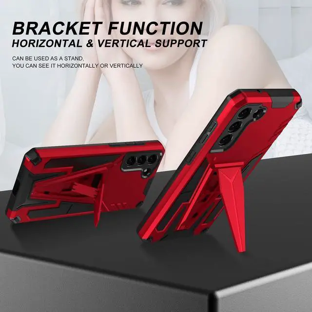 Alt view image 4 of 7 - Military Grade Transformer Hybrid Case with Kickstand for Samsung Galaxy S23 Plus - Red