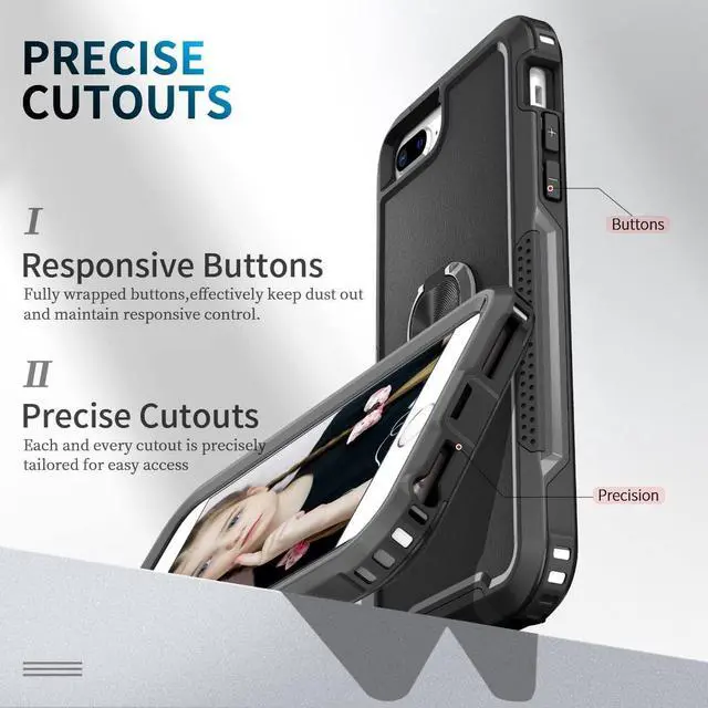 Alt view image 7 of 7 - Military Grade TUFF Hybrid Case with Ring Grip for iPhone 8 Plus / 7 Plus - Black